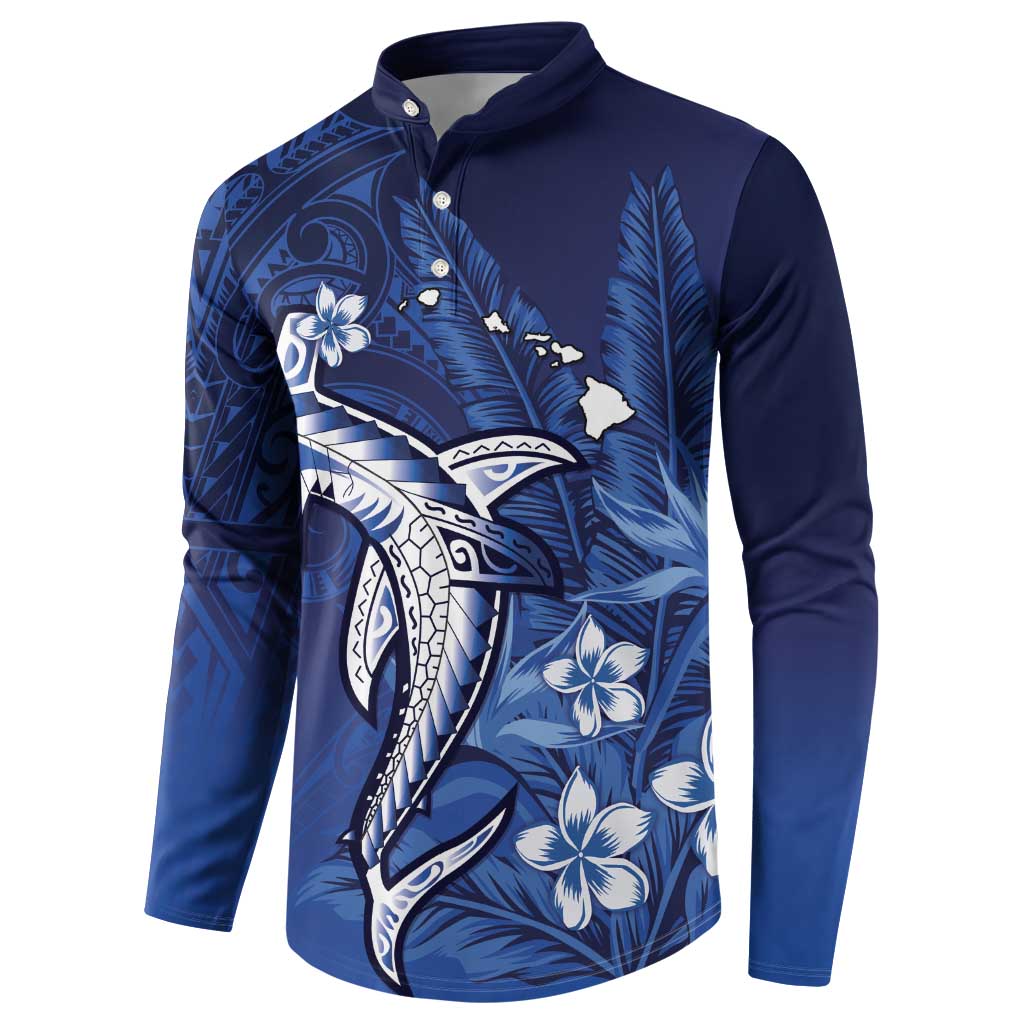 Personalized Hawaiian Maori Hammerhead Shark Button Sweatshirt Polu Plumeria LT9 - Polynesian Pride