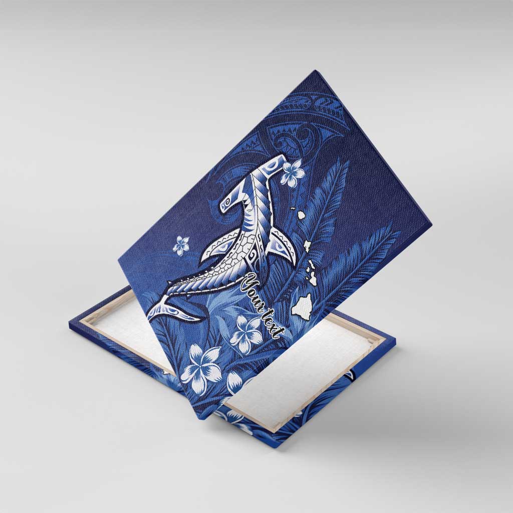 Personalized Hawaiian Maori Hammerhead Shark Canvas Wall Art Polu Plumeria LT9 With Frame Blue - Polynesian Pride