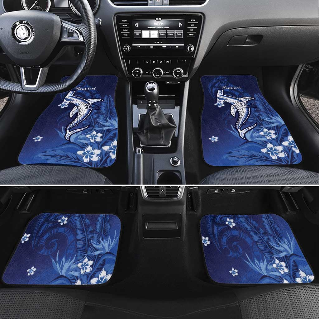 Personalized Hawaiian Maori Hammerhead Shark Car Mats Polu Plumeria LT9 Set 4pcs Blue - Polynesian Pride