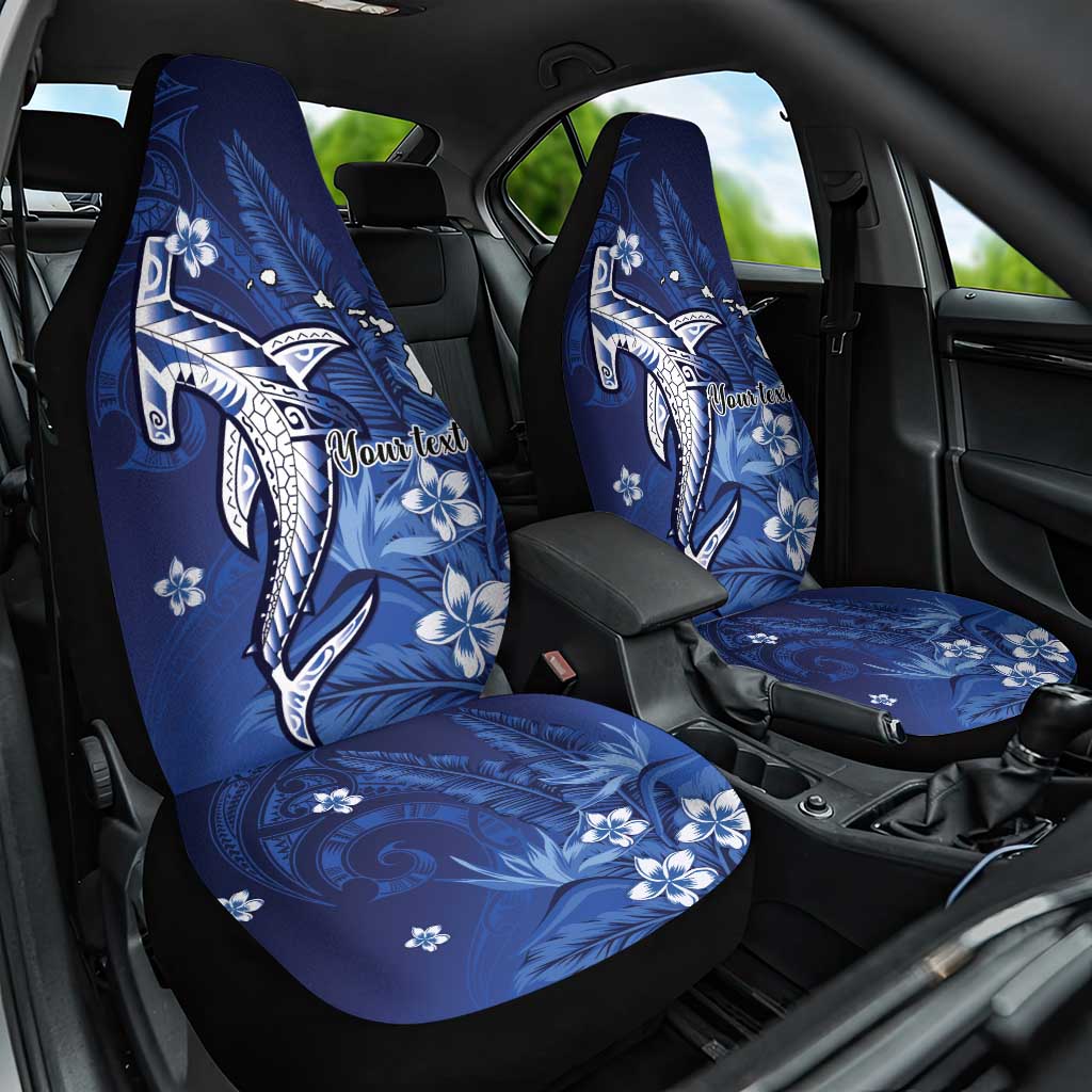 Personalized Hawaiian Maori Hammerhead Shark Car Seat Cover Polu Plumeria LT9 One Size Blue - Polynesian Pride