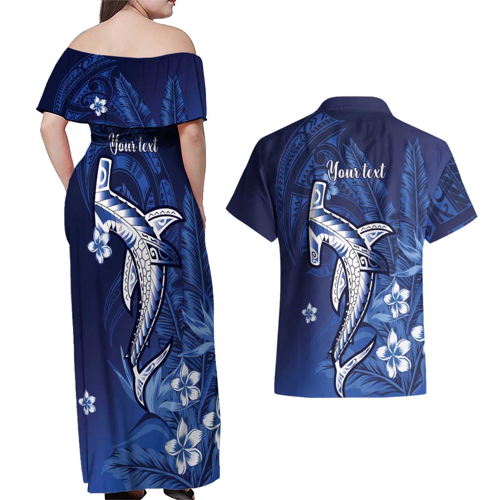 Personalized Hawaiian Maori Hammerhead Shark Couples Matching Off Shoulder Maxi Dress and Hawaiian Shirt Polu Plumeria - Polynesian Pride