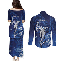 Personalized Hawaiian Maori Hammerhead Shark Couples Matching Puletasi and Long Sleeve Button Shirt Polu Plumeria LT9 - Polynesian Pride