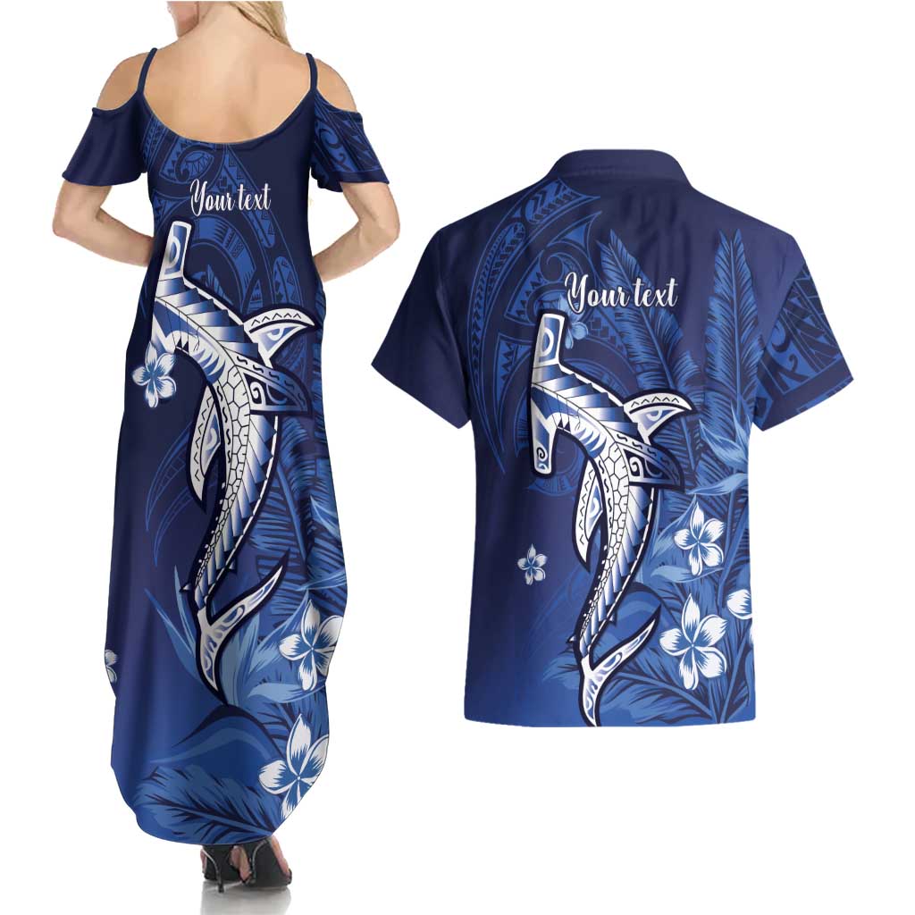 Personalized Hawaiian Maori Hammerhead Shark Couples Matching Summer Maxi Dress and Hawaiian Shirt Polu Plumeria - Polynesian Pride