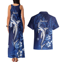 Personalized Hawaiian Maori Hammerhead Shark Couples Matching Tank Maxi Dress and Hawaiian Shirt Polu Plumeria - Polynesian Pride
