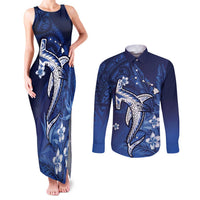 Personalized Hawaiian Maori Hammerhead Shark Couples Matching Tank Maxi Dress and Long Sleeve Button Shirt Polu Plumeria - Polynesian Pride