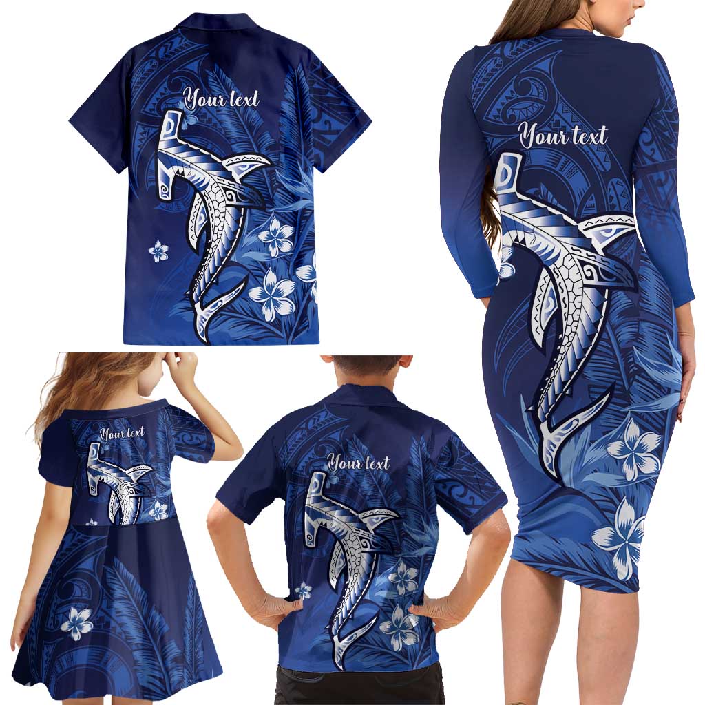 Personalized Hawaiian Maori Hammerhead Shark Family Matching Long Sleeve Bodycon Dress and Hawaiian Shirt Polu Plumeria - Polynesian Pride