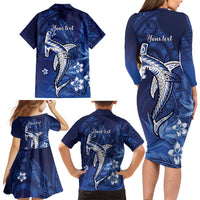Personalized Hawaiian Maori Hammerhead Shark Family Matching Long Sleeve Bodycon Dress and Hawaiian Shirt Polu Plumeria - Polynesian Pride