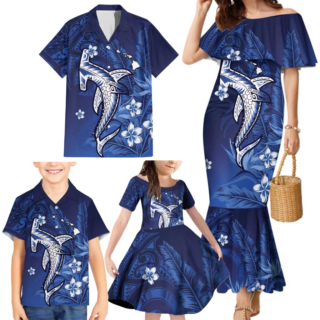 Personalized Hawaiian Maori Hammerhead Shark Family Matching Mermaid Dress and Hawaiian Shirt Polu Plumeria - Polynesian Pride
