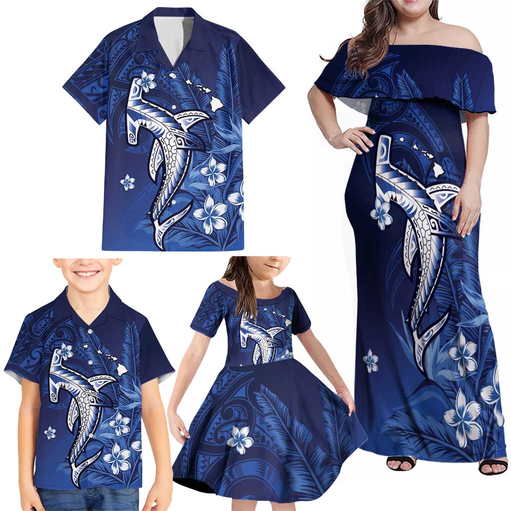 Personalized Hawaiian Maori Hammerhead Shark Family Matching Off Shoulder Maxi Dress and Hawaiian Shirt Polu Plumeria - Polynesian Pride