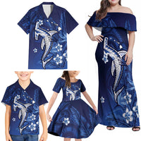 Personalized Hawaiian Maori Hammerhead Shark Family Matching Off Shoulder Maxi Dress and Hawaiian Shirt Polu Plumeria - Polynesian Pride