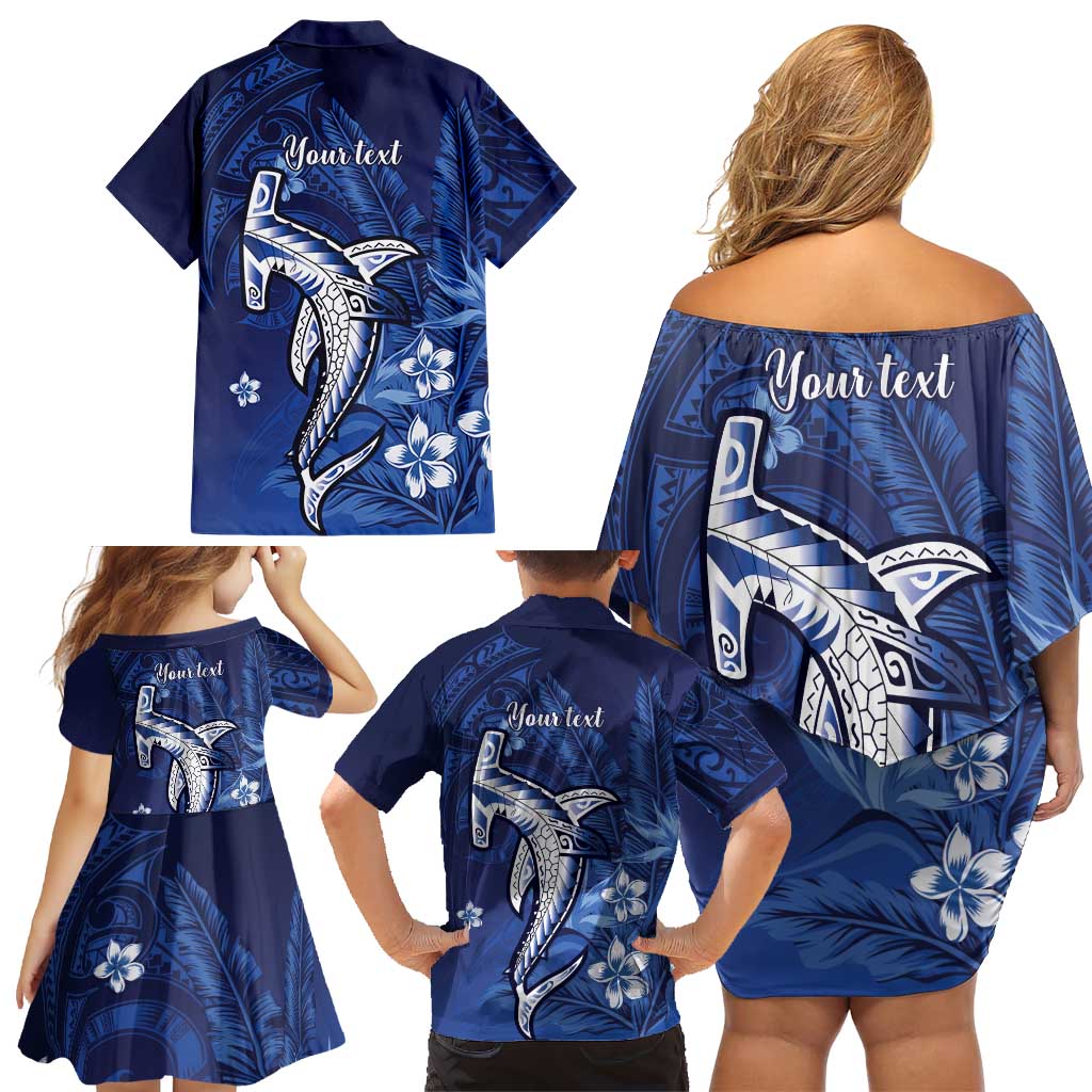 Personalized Hawaiian Maori Hammerhead Shark Family Matching Off Shoulder Short Dress and Hawaiian Shirt Polu Plumeria - Polynesian Pride
