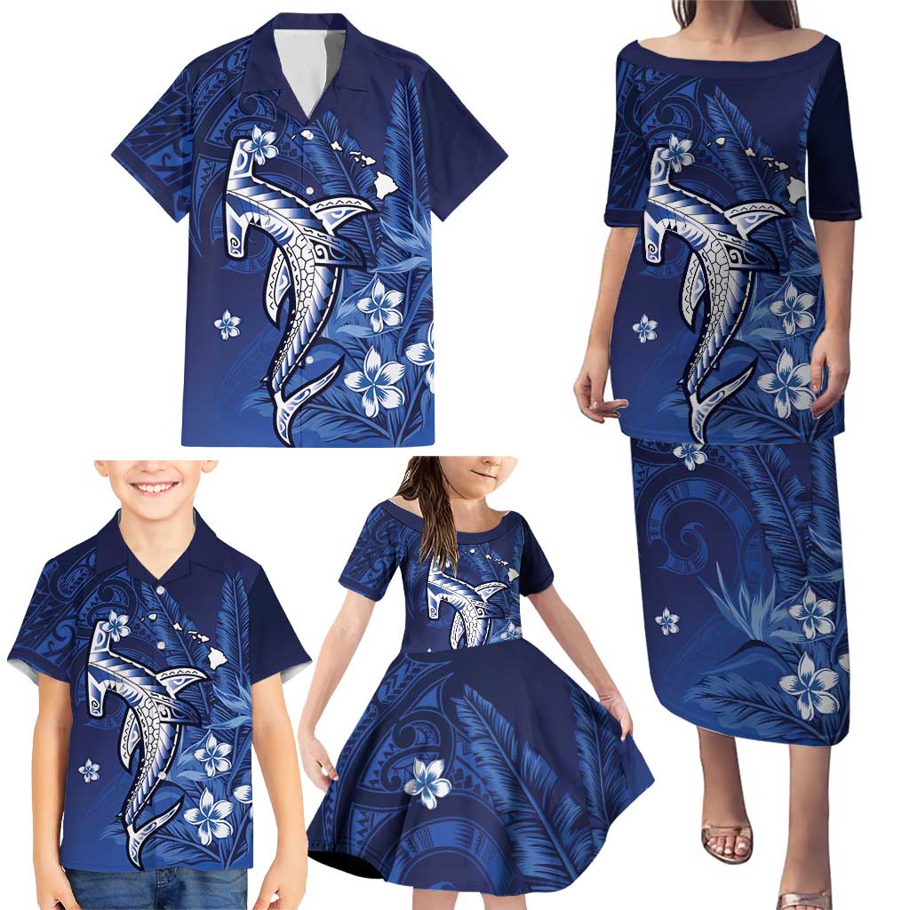 Personalized Hawaiian Maori Hammerhead Shark Family Matching Puletasi and Hawaiian Shirt Polu Plumeria - Polynesian Pride