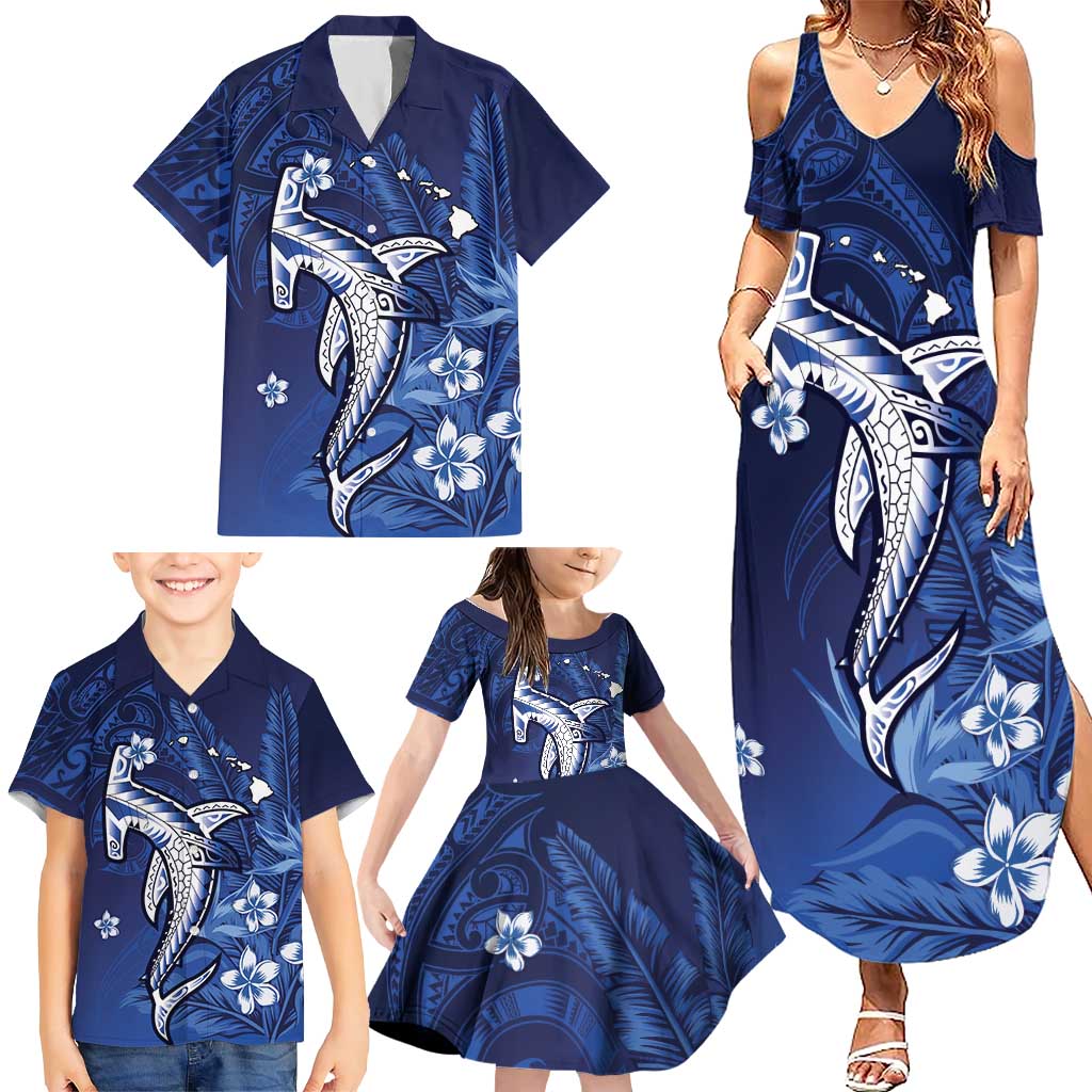 Personalized Hawaiian Maori Hammerhead Shark Family Matching Summer Maxi Dress and Hawaiian Shirt Polu Plumeria - Polynesian Pride
