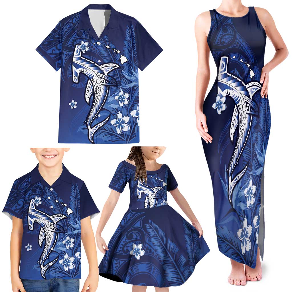 Personalized Hawaiian Maori Hammerhead Shark Family Matching Tank Maxi Dress and Hawaiian Shirt Polu Plumeria - Polynesian Pride
