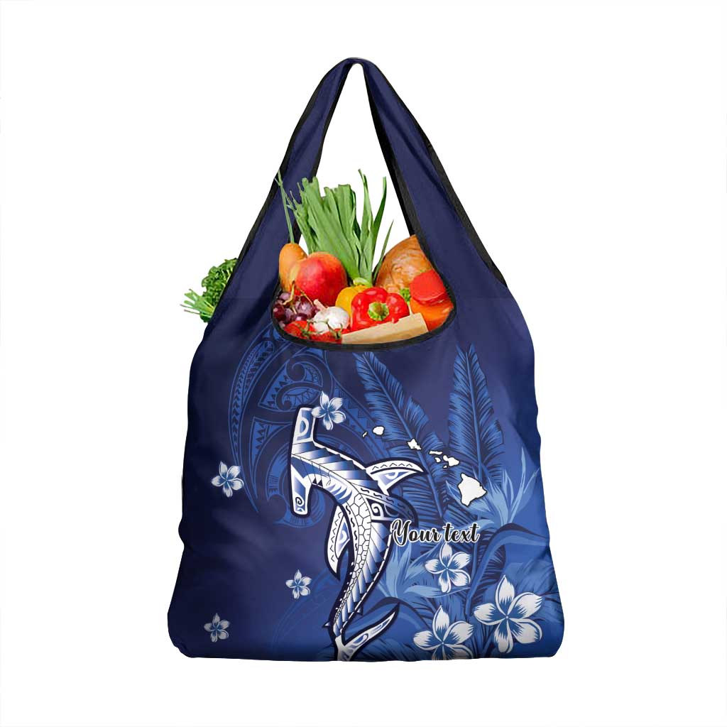 Personalized Hawaiian Maori Hammerhead Shark Grocery Bag Polu Plumeria - Polynesian Pride