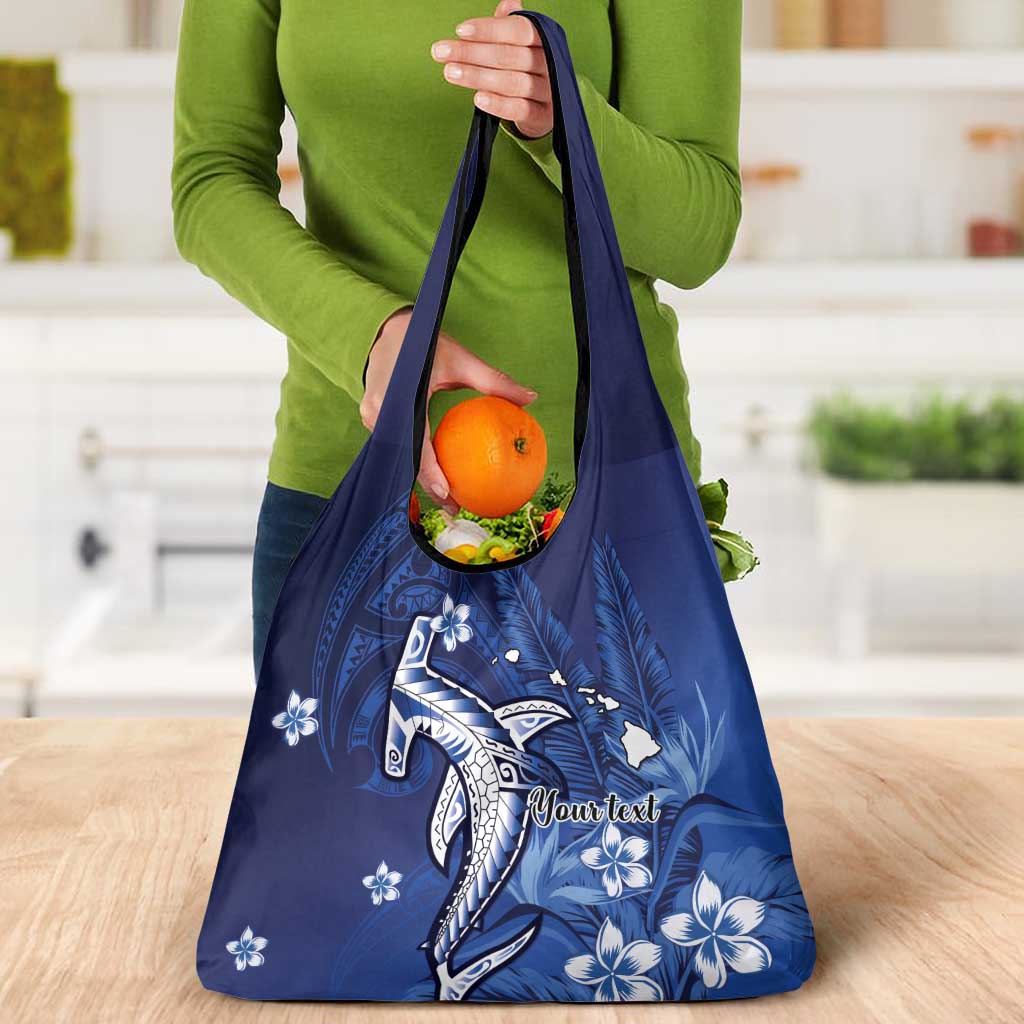 Personalized Hawaiian Maori Hammerhead Shark Grocery Bag Polu Plumeria LT9 - Polynesian Pride