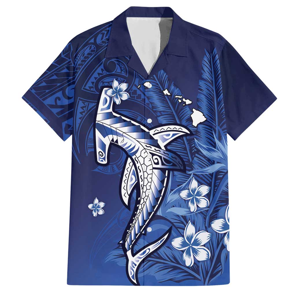 Personalized Hawaiian Maori Hammerhead Shark Hawaiian Shirt Polu Plumeria LT9 Blue - Polynesian Pride