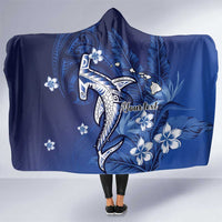 Personalized Hawaiian Maori Hammerhead Shark Hooded Blanket Polu Plumeria LT9 One Size Blue - Polynesian Pride