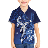 Personalized Hawaiian Maori Hammerhead Shark Kid Hawaiian Shirt Polu Plumeria LT9 Kid Blue - Polynesian Pride