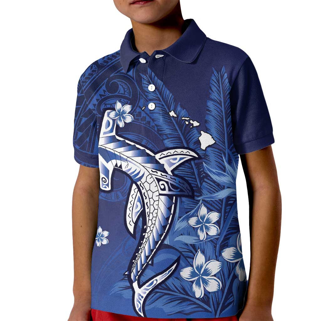 Personalized Hawaiian Maori Hammerhead Shark Kid Polo Shirt Polu Plumeria LT9 Kid Blue - Polynesian Pride