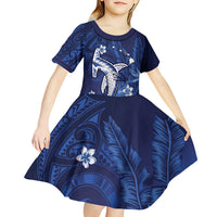 Personalized Hawaiian Maori Hammerhead Shark Kid Short Sleeve Dress Polu Plumeria - Polynesian Pride