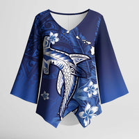 Personalized Hawaiian Maori Hammerhead Shark Kimono Sleeve Blouse Polu Plumeria LT9 Female Blue - Polynesian Pride