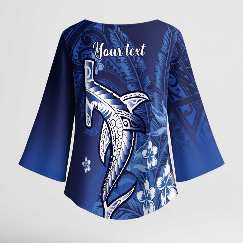 Personalized Hawaiian Maori Hammerhead Shark Kimono Sleeve Blouse Polu Plumeria LT9 - Polynesian Pride