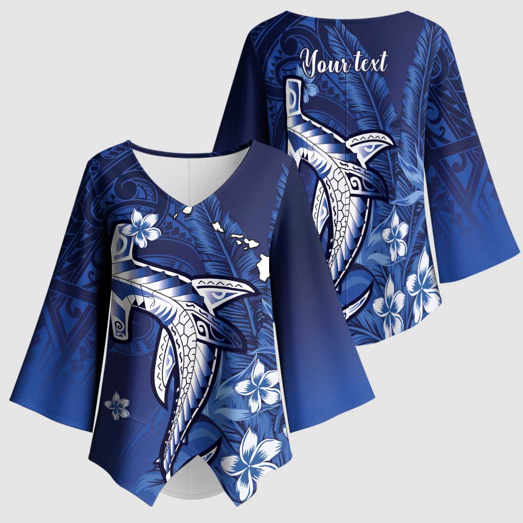 Personalized Hawaiian Maori Hammerhead Shark Kimono Sleeve Blouse Polu Plumeria LT9 - Polynesian Pride