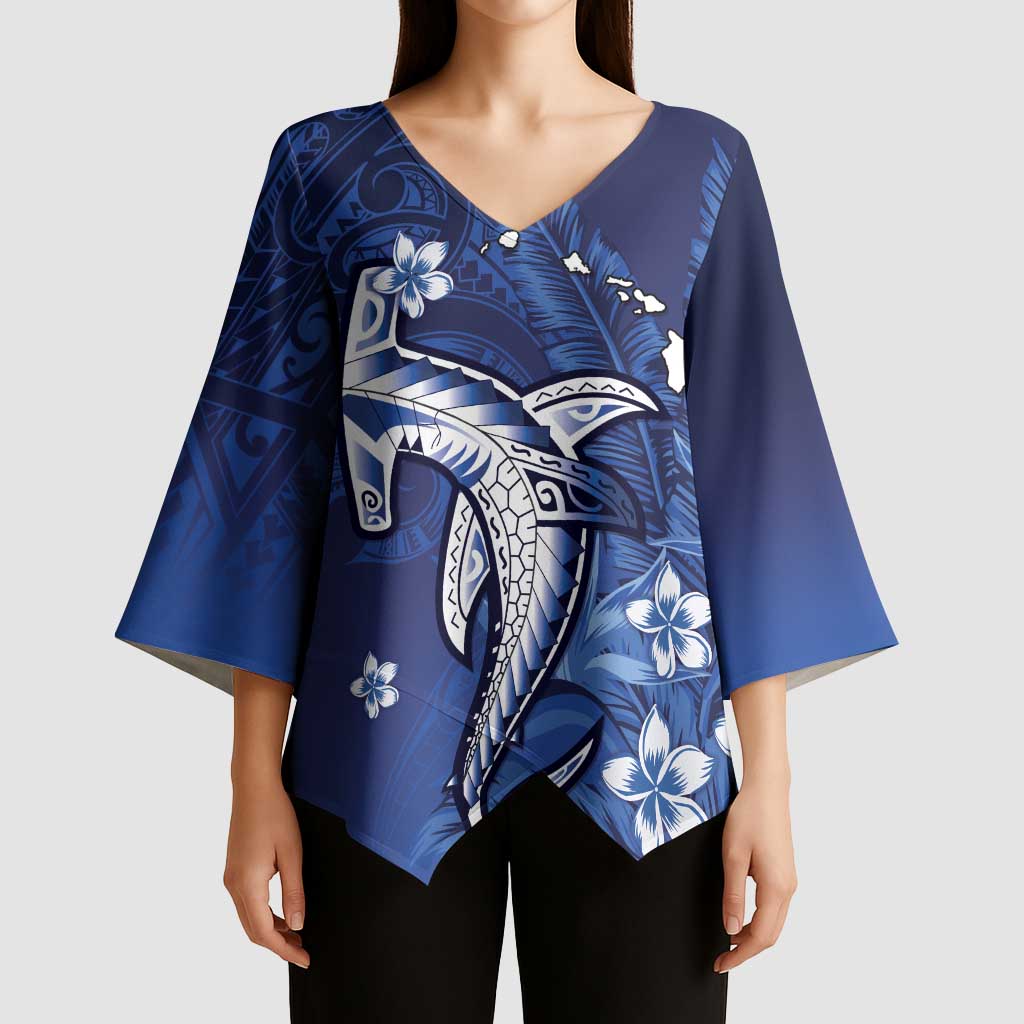 Personalized Hawaiian Maori Hammerhead Shark Kimono Sleeve Blouse Polu Plumeria LT9 - Polynesian Pride