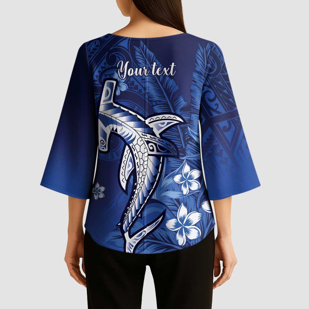 Personalized Hawaiian Maori Hammerhead Shark Kimono Sleeve Blouse Polu Plumeria LT9 - Polynesian Pride