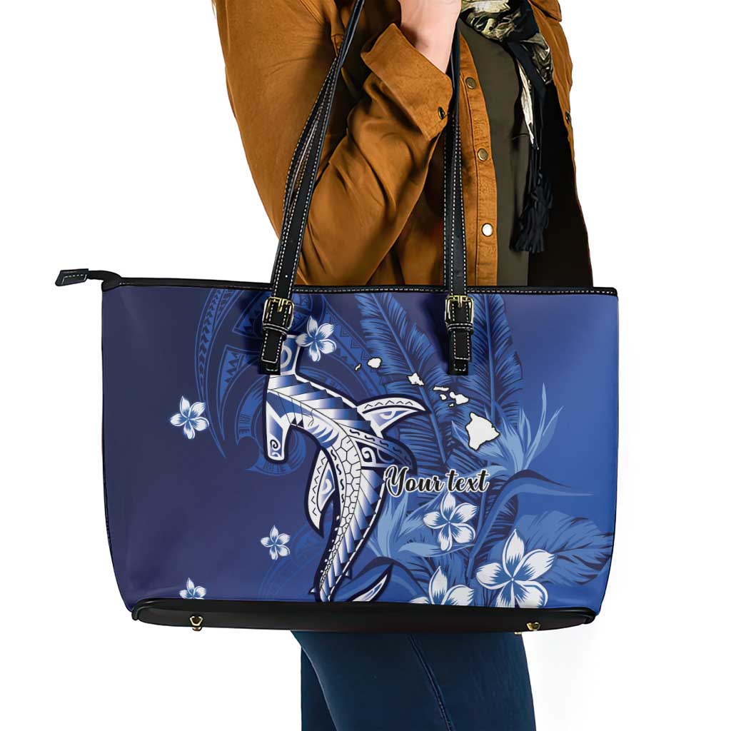 Personalized Hawaiian Maori Hammerhead Shark Leather Tote Bag Polu Plumeria LT9 - Polynesian Pride
