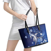 Personalized Hawaiian Maori Hammerhead Shark Leather Tote Bag Polu Plumeria LT9 - Polynesian Pride
