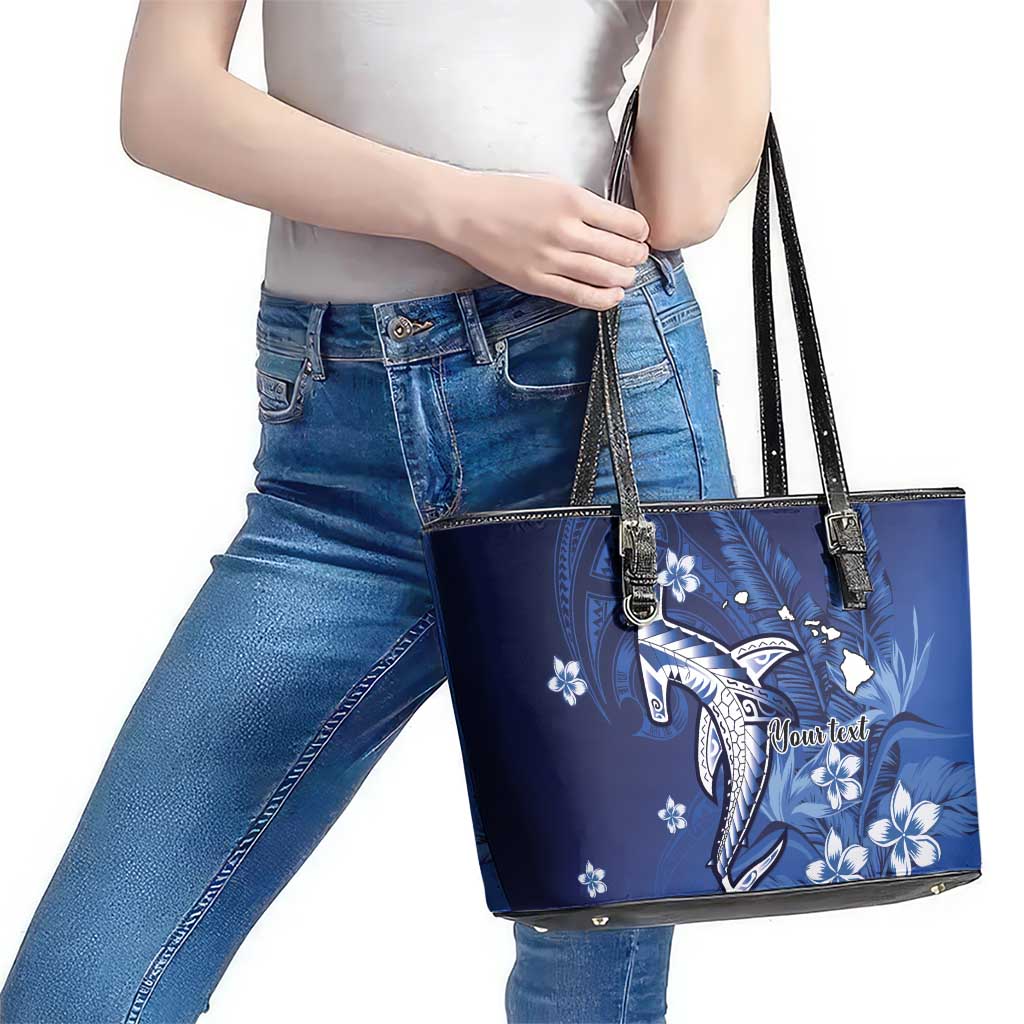 Personalized Hawaiian Maori Hammerhead Shark Leather Tote Bag Polu Plumeria LT9 - Polynesian Pride