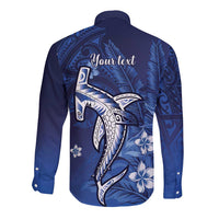 Personalized Hawaiian Maori Hammerhead Shark Long Sleeve Button Shirt Polu Plumeria LT9 - Polynesian Pride