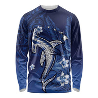 Personalized Hawaiian Maori Hammerhead Shark Long Sleeve Shirt Polu Plumeria - Polynesian Pride