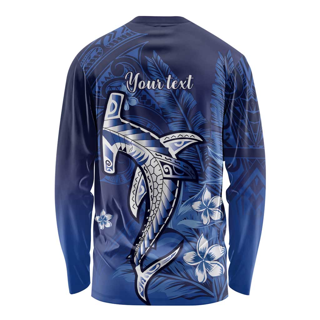Personalized Hawaiian Maori Hammerhead Shark Long Sleeve Shirt Polu Plumeria - Polynesian Pride