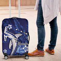 Personalized Hawaiian Maori Hammerhead Shark Luggage Cover Polu Plumeria LT9 Blue - Polynesian Pride