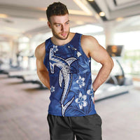 Personalized Hawaiian Maori Hammerhead Shark Men Tank Top Polu Plumeria LT9 Blue - Polynesian Pride