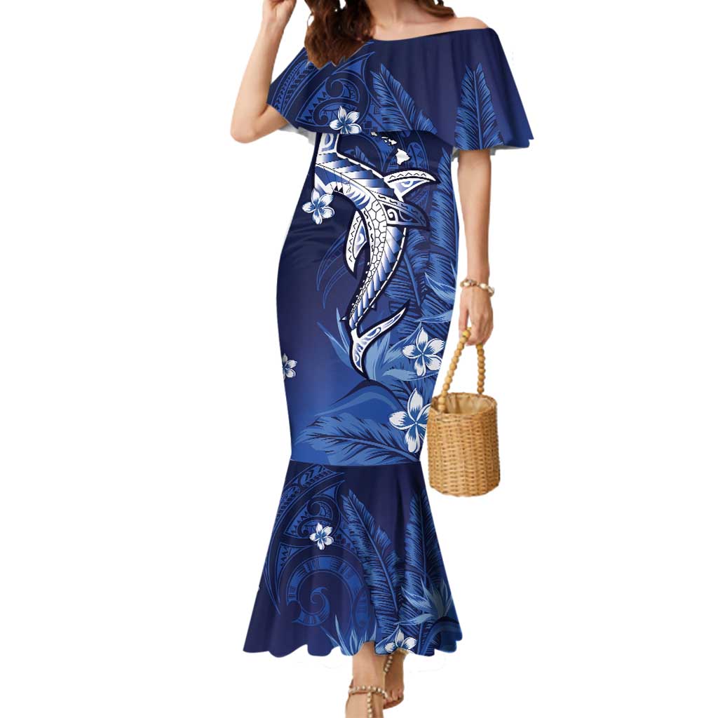Personalized Hawaiian Maori Hammerhead Shark Mermaid Dress Polu Plumeria LT9 Women Blue - Polynesian Pride