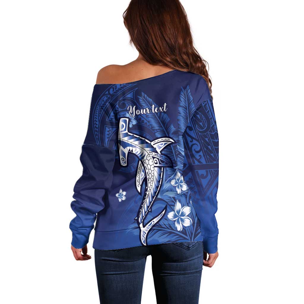 Personalized Hawaiian Maori Hammerhead Shark Off Shoulder Sweater Polu Plumeria LT9 - Polynesian Pride