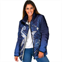 Personalized Hawaiian Maori Hammerhead Shark Padded Jacket Polu Plumeria LT9 Women Blue - Polynesian Pride