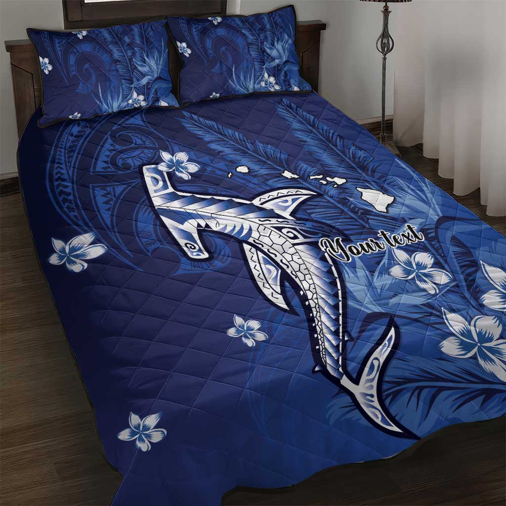 Personalized Hawaiian Maori Hammerhead Shark Quilt Bed Set Polu Plumeria LT9 Blue - Polynesian Pride