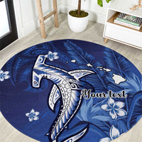 Personalized Hawaiian Maori Hammerhead Shark Round Carpet Polu Plumeria LT9 Blue - Polynesian Pride