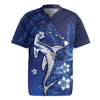 Personalized Hawaiian Maori Hammerhead Shark Rugby Jersey Polu Plumeria LT9 Blue - Polynesian Pride