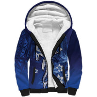 Personalized Hawaiian Maori Hammerhead Shark Sherpa Hoodie Polu Plumeria LT9 Unisex Blue - Polynesian Pride