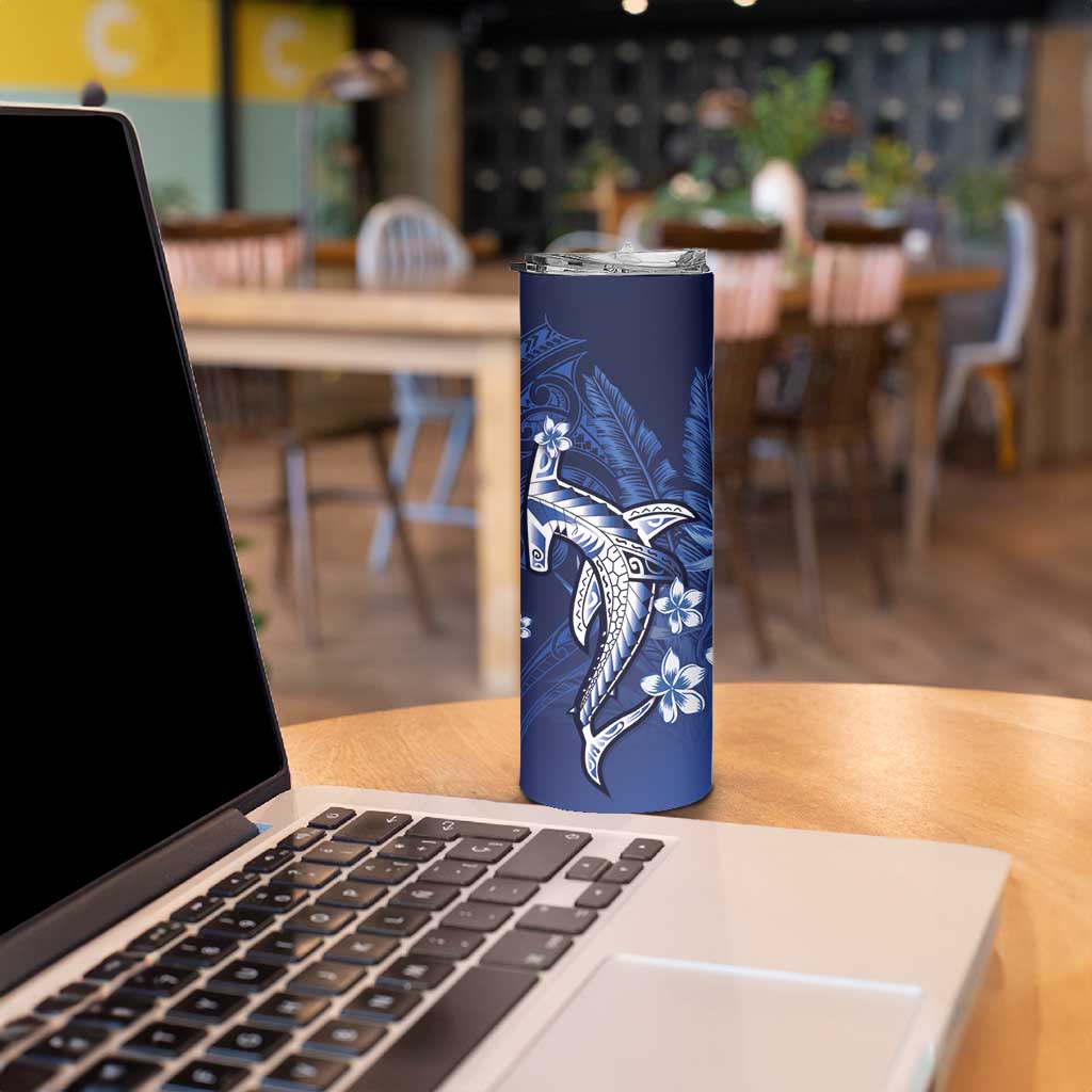 Personalized Hawaiian Maori Hammerhead Shark Skinny Tumbler Polu Plumeria LT9 - Polynesian Pride
