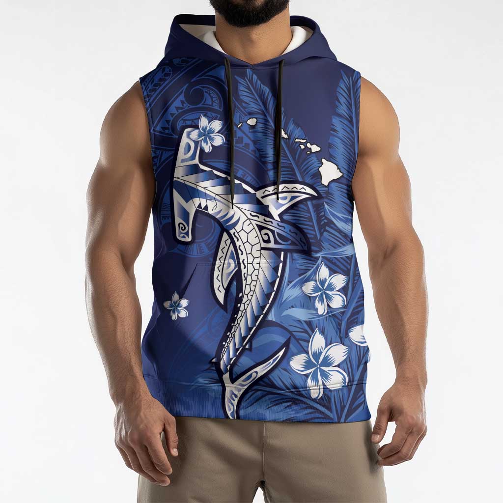 Personalized Hawaiian Maori Hammerhead Shark Sleeveless Hoodie Polu Plumeria LT9 - Polynesian Pride