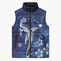 Personalized Hawaiian Maori Hammerhead Shark Sleeveless Puffer Jacket Polu Plumeria LT9 Unisex Blue - Polynesian Pride