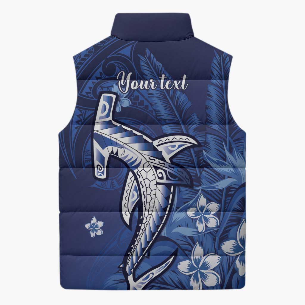 Personalized Hawaiian Maori Hammerhead Shark Sleeveless Puffer Jacket Polu Plumeria LT9 - Polynesian Pride