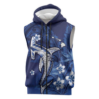 Personalized Hawaiian Maori Hammerhead Shark Sleeveless Zip Hoodie Polu Plumeria LT9 Blue - Polynesian Pride